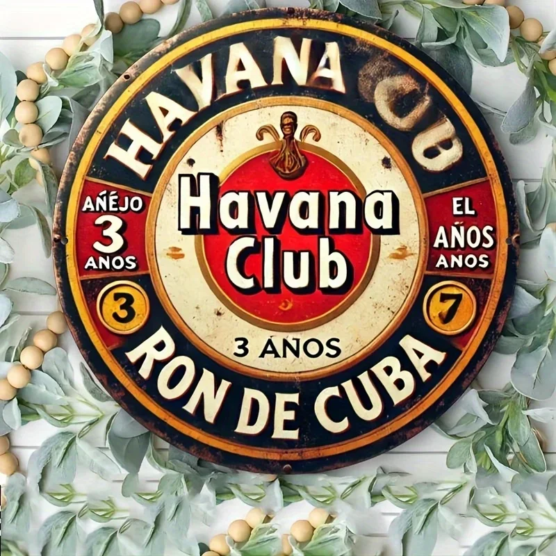 1pc Vintage Havana Club 2D Flat Metal Sign Retro Decor 20.32x20.32cm for Home Garage Porch No-Electricity Required
