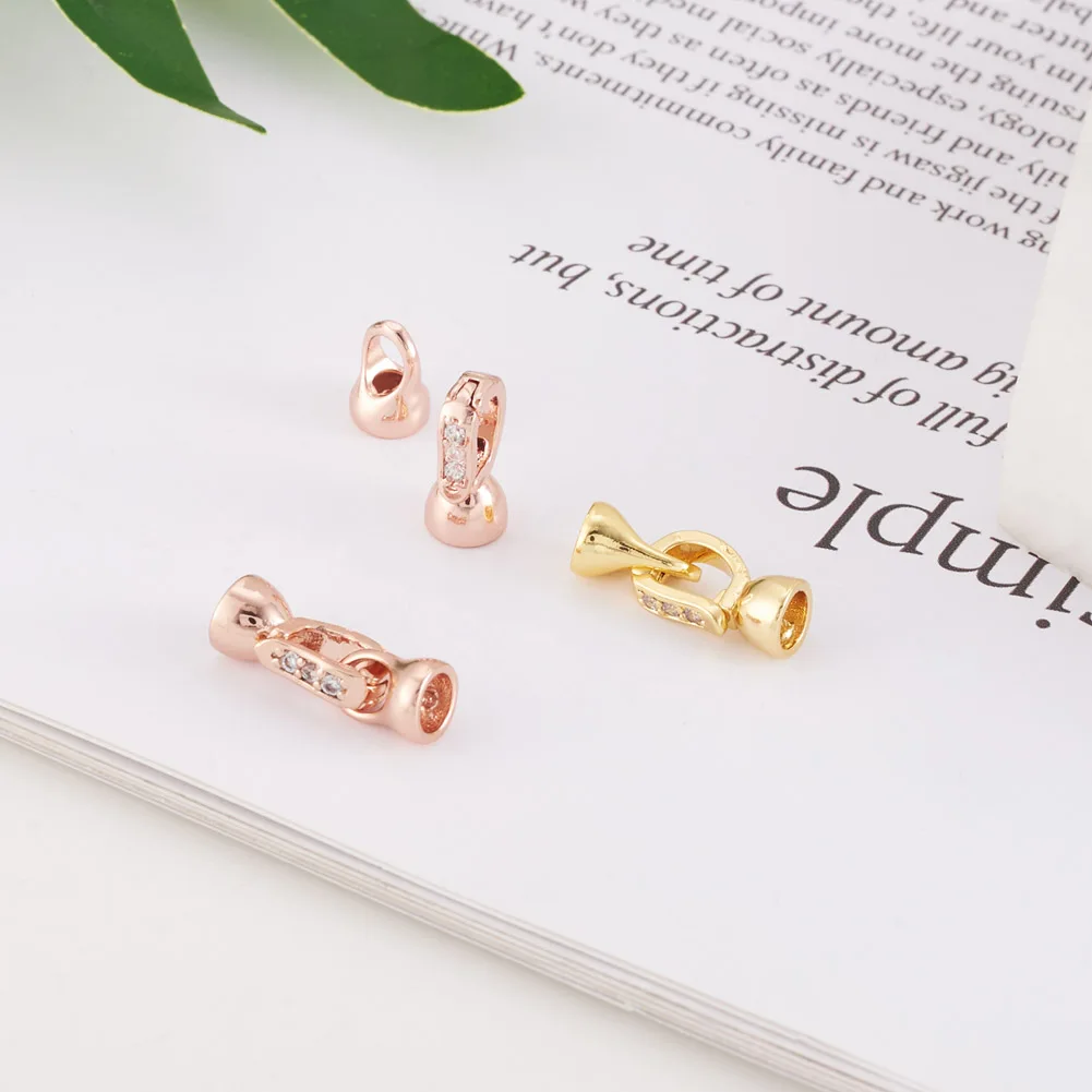 5 Set Ottone Micro Pavimenta Cubic Zirconia Piega Sopra Chiusure 12x6.5x6mm Per Il Braccialetto FAI DA TE Collana Gioielli End connettore Accessori