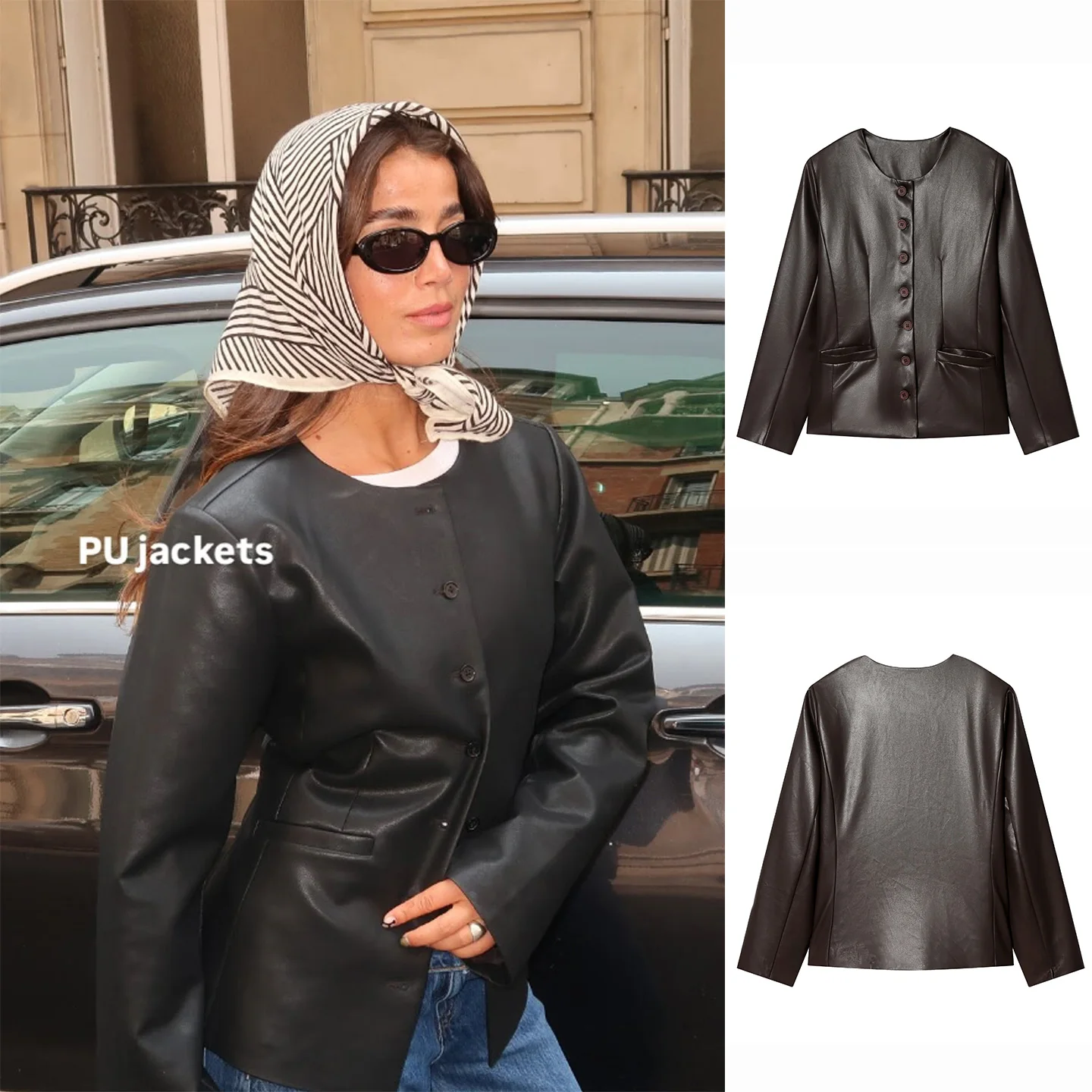 

Новая зимняя женская повседневная верхняя одежда Long Sve round Ne из искусственной кожи с декоративной нашивкой, однорядная, несколько...