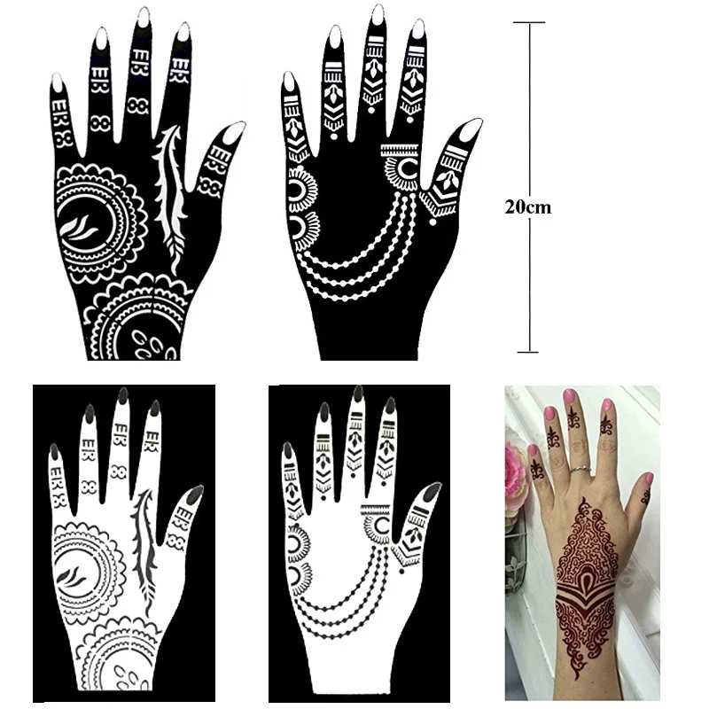 20pcs/Lot Large Mehndi Henna Tattoo Stencils Kit Flower Glitter Airbrush Indian Henna Templates Stencil for Hand Painting