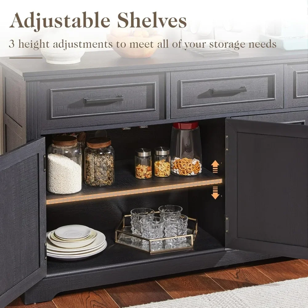 

63" Sideboard Buffet Cabinet with 3 Drawers and 4 Doors, Farmhouse Console Table with Adjustable Shelf, Coffee Bar Cabinet
