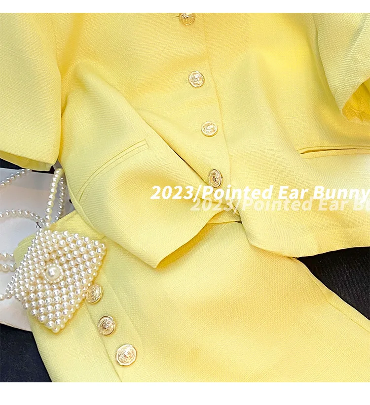 Women Vintage Fragrant Matching Yellow Outfits Shirt Tops And Short Two Piece Set 2023 Summer New Prom Party Pant Suit Clothing