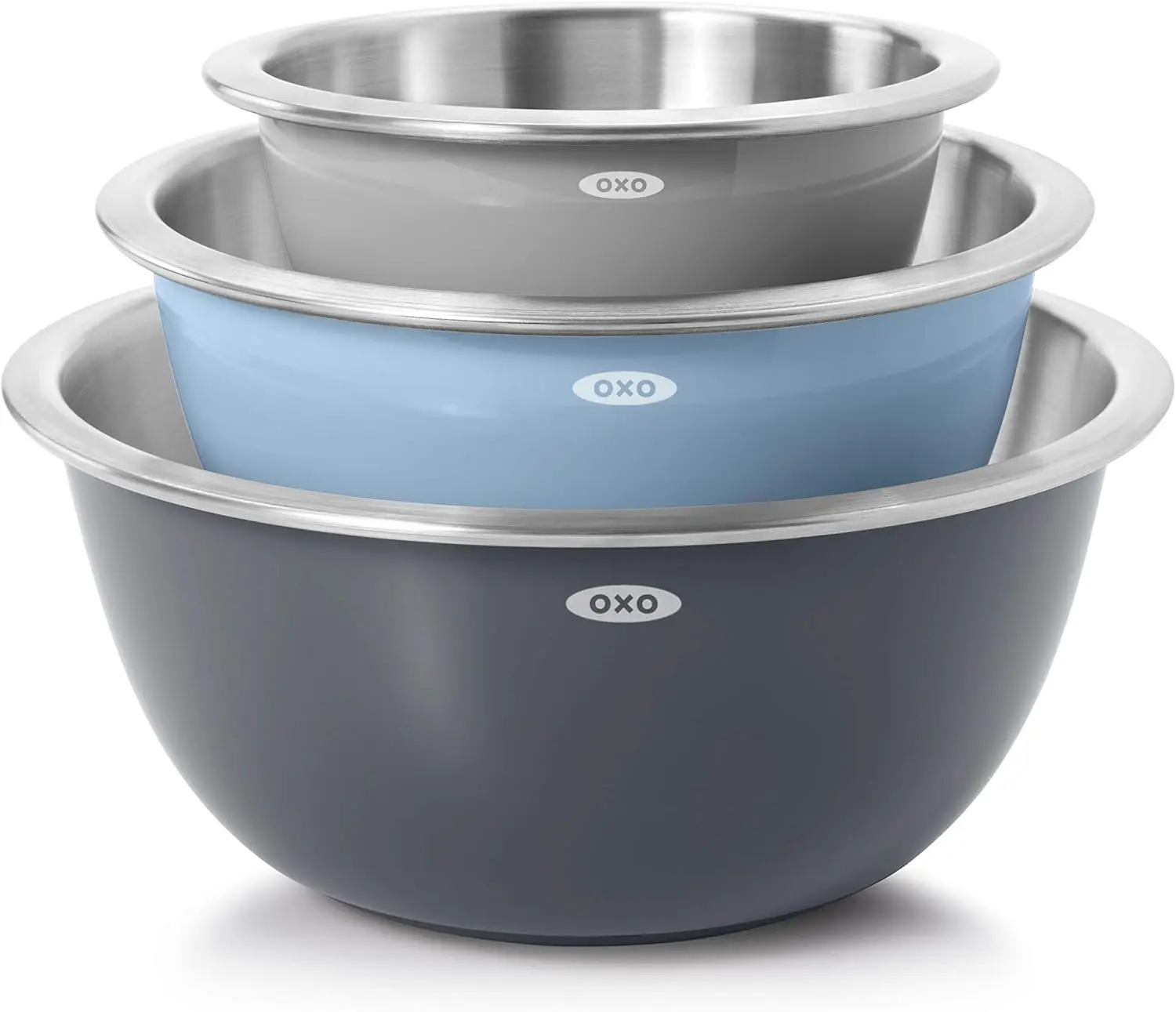 

3-Piece Stainless Steel Mixing Bowl Set in Blue and Gray - Durable Kitchen Essentials