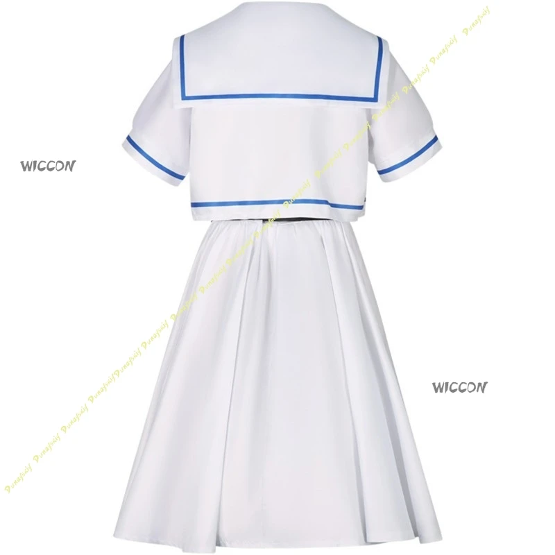 

Project SEKAI COLORFUL STAGE Hoshino Ichika Blue White School Uniform Cosplay Outfit With Layered Skirt Bow Puff Sleeves Anime