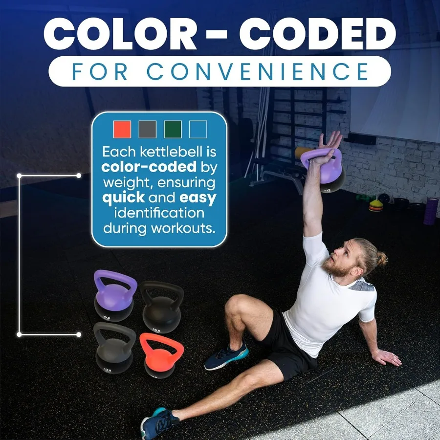 أوزان Kettlebells الناعمة المملوءة بالرمال البحرية والحديد للنساء والرجال مجموعات جرس غلاية مشفرة بالألوان للتدريبات المنزلية والتدريبات في صالة الألعاب الرياضية