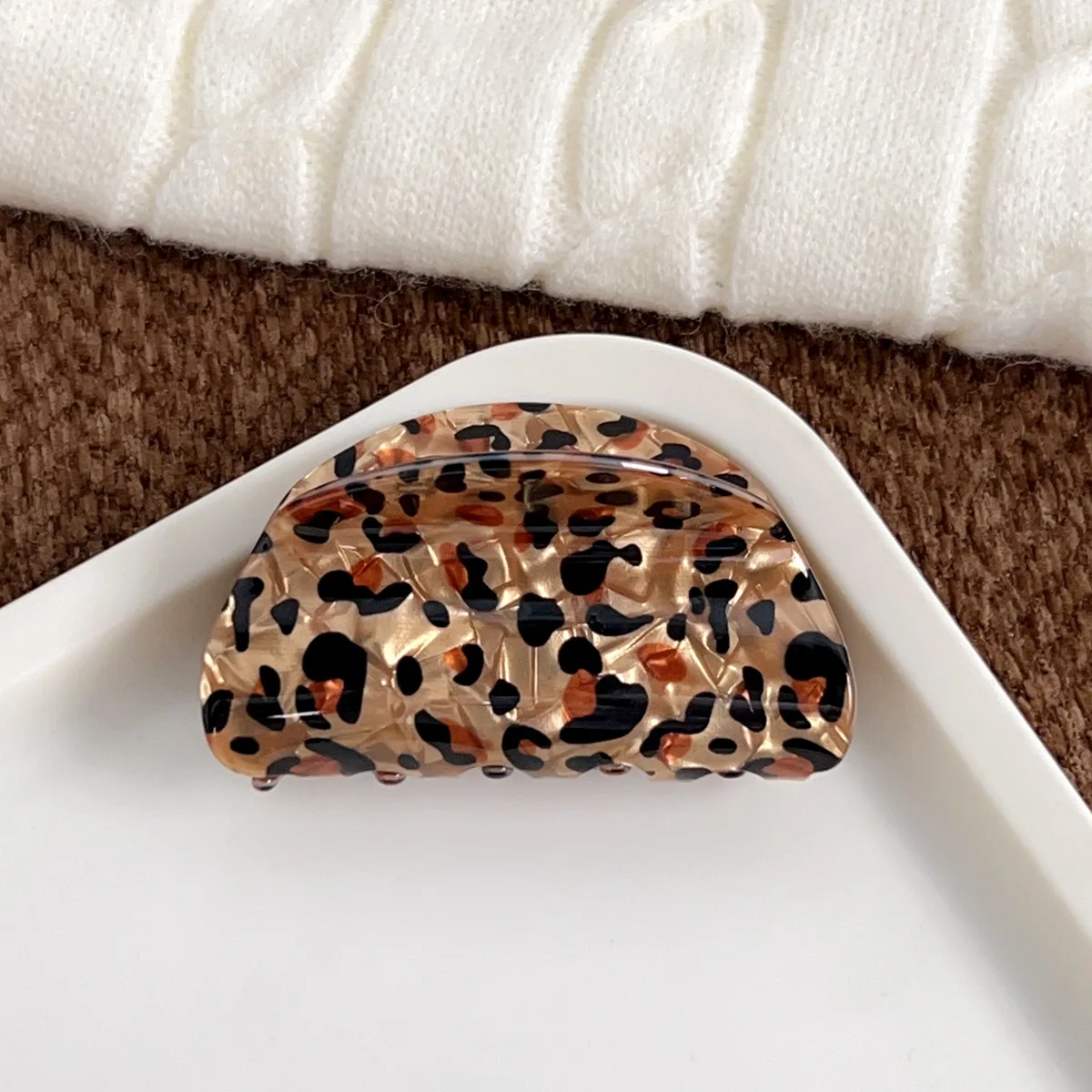 Retro Leopard Print Clip Large Square Back Of Head Hair Accessory For Women
