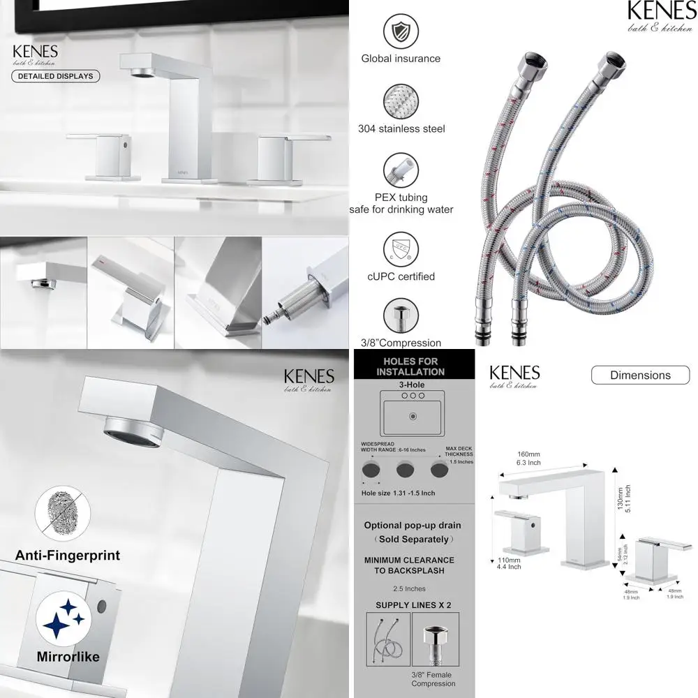 

8 Double Handle Bathroom Sink Faucet, 3-Hole Vanity Set with 3-Piece Hardware, KE-9050-5