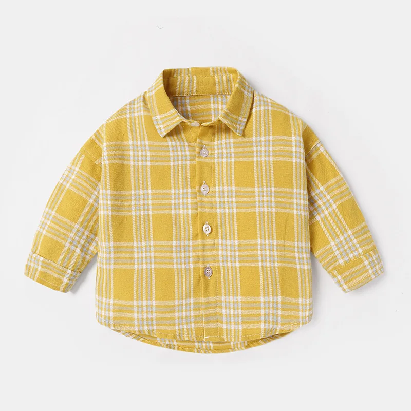 Spring Autumn Infant Baby Boys T-shirts Cotton Plaid Long Sleeve Toddler Boys Tees Turn Down Collar Newborn Boys Outerwear Coats