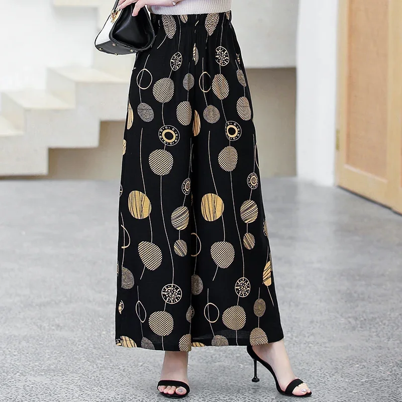 Women Wide Leg Pants Summer Bottoms with Print Loose High Waist Pants Women 2023 New Vintage Women Trousers Summer