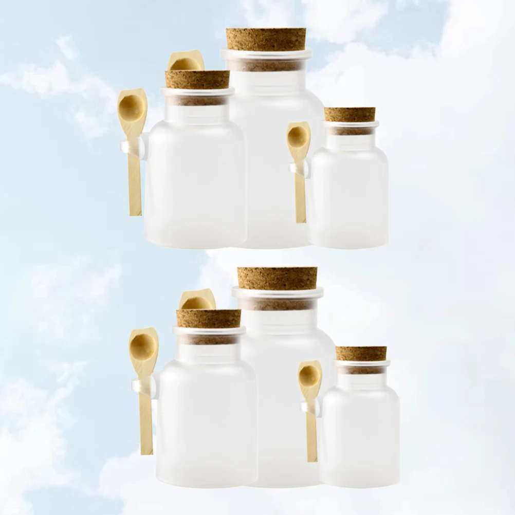 

6pcs Bath Salt Bottle Set 100 200 300ml Storage Container ABS Plastic Portable DIY Subpackaging Cork Spoon