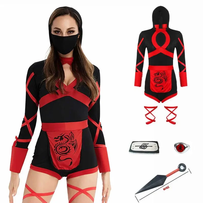 Dragon Ninja Romper i maska na twarz kostium na Halloween dla kobiet przebranie dorosły samuraj Cosplay Anime kostium na Halloween