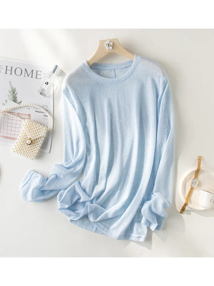 Women Light Weight Long Sleeve T Shirt Oversize Crew Neck Tops