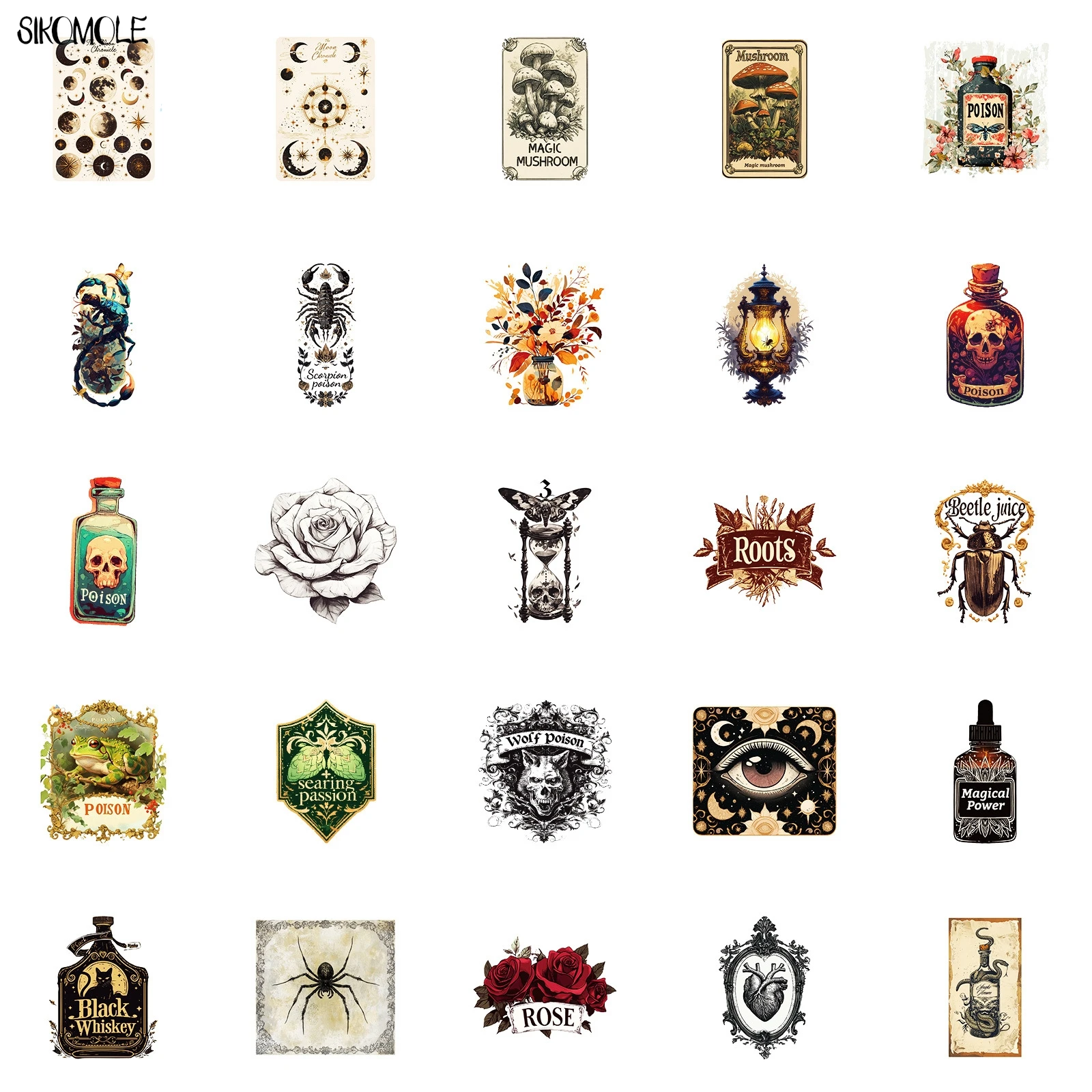 10/30/50PCS Vintage Potionโคมไฟน้ํามันRoseสติกเกอร์PoisonความงามDIYของเล่นเด็กกระเป๋าเดินทางตู้เย็นDecal Graffitiสติกเกอร์แพ็ค