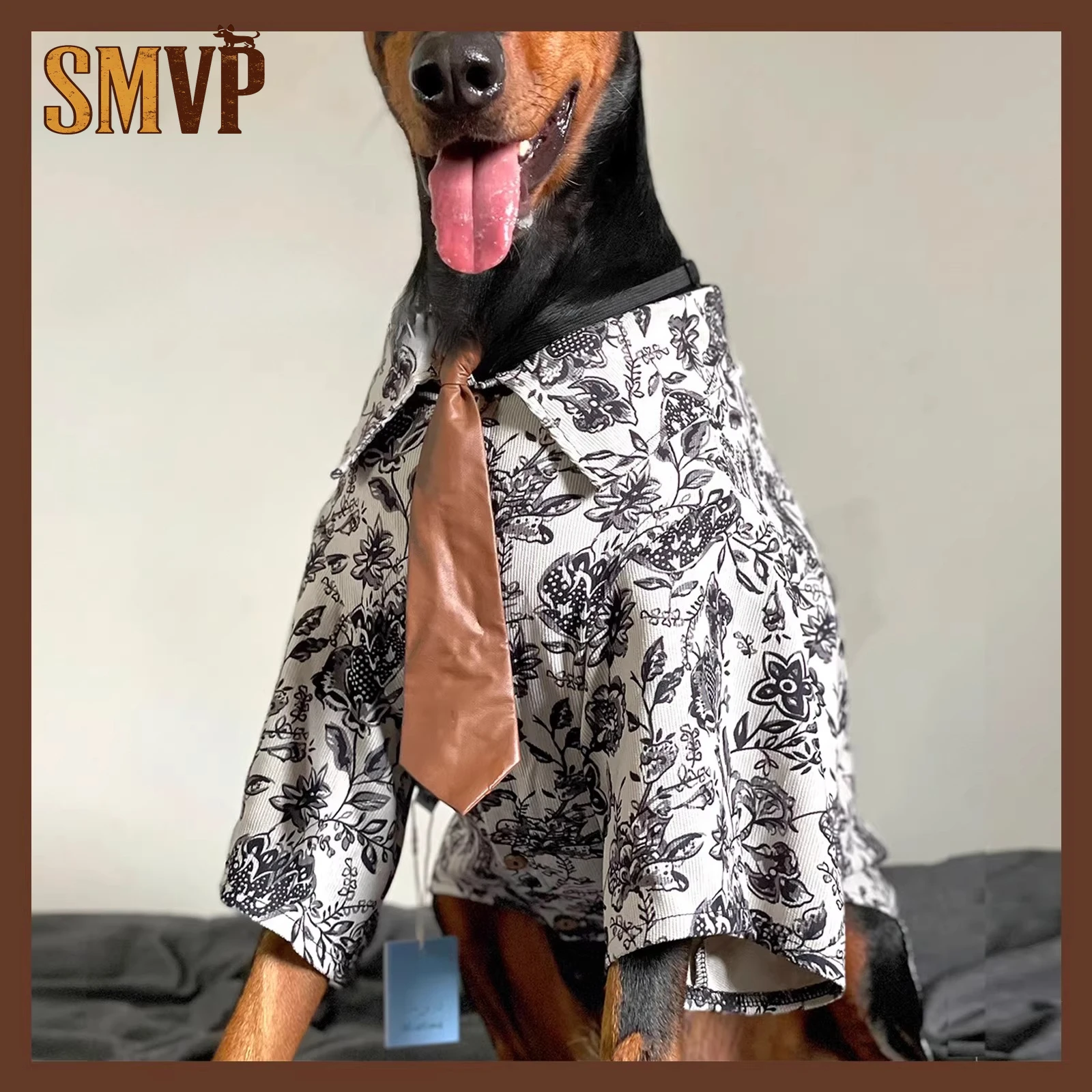 

Spring and Summer New Corduroy Fabric Black and White Flower Printing Retro Handsome Style Medium and Large Dog Clothes