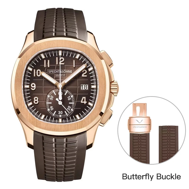 Specht & Söhne New Classic 5167 Herrenuhr, orange Farbe, Saphirglas, Kautschukarmband, Sport-Quarzuhren für Herren, 50 m wasserdicht