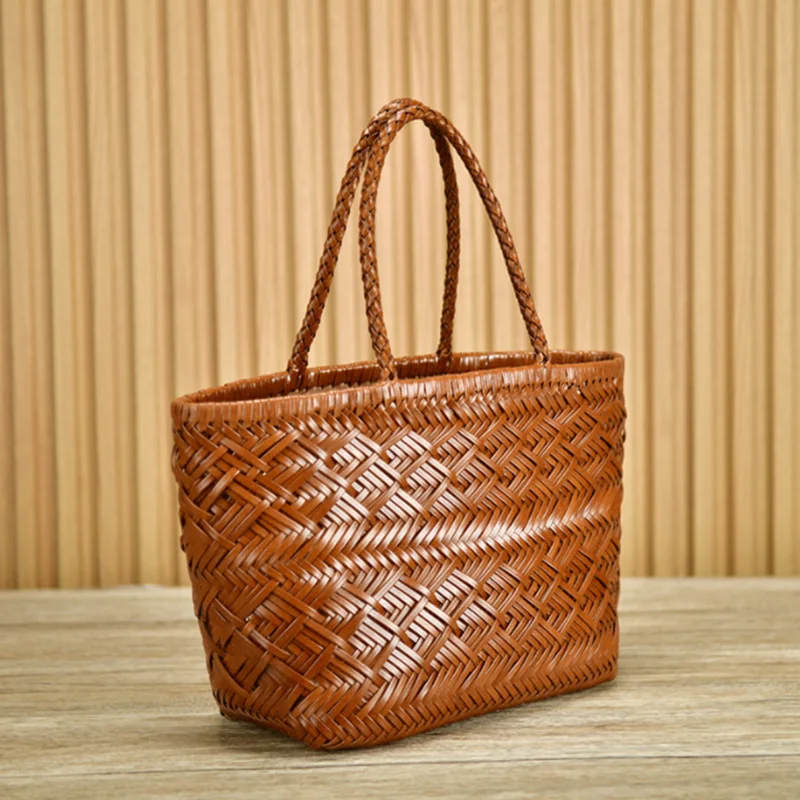 2024 spring and summer new braided bag genuine leather pure handmade vegetable basket bag French casual all-match female bag