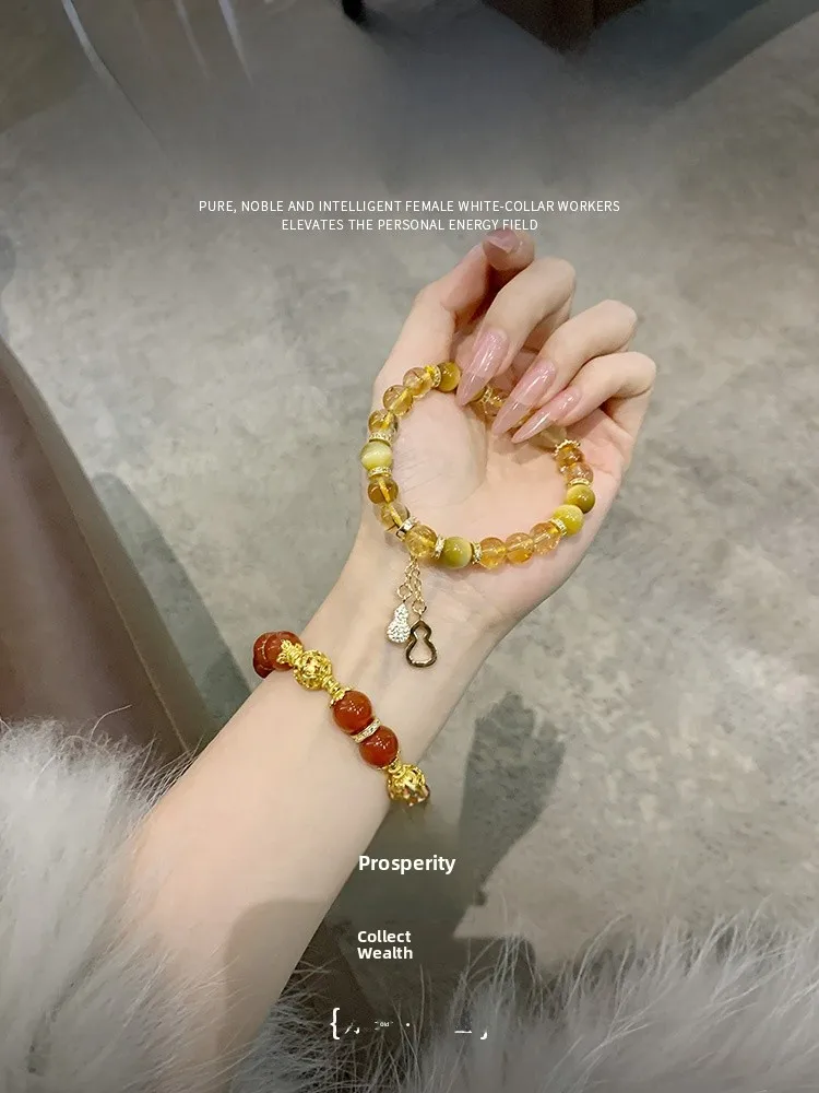 

l Yellow Crystal Bracelet for Women Golden Hair Crystal Birthdays Gift Luy Wealth Attracting Snake Year Happin Tig...