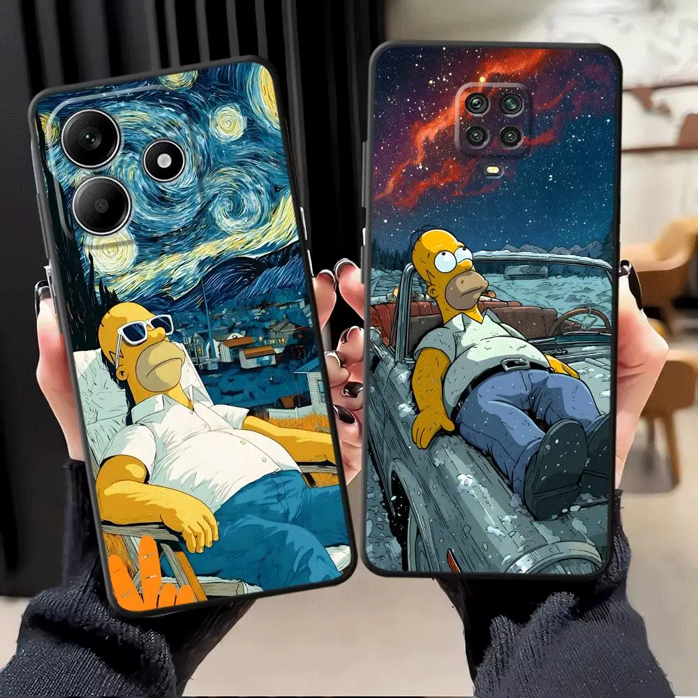 Hülle für Xiaomi Redmi Note 9 10 11 12 Pro 7 8 10S 9S 12s 11s 13 14 Pro Plus Schwarze weiche Handyhülle The Simpsons Homer Art