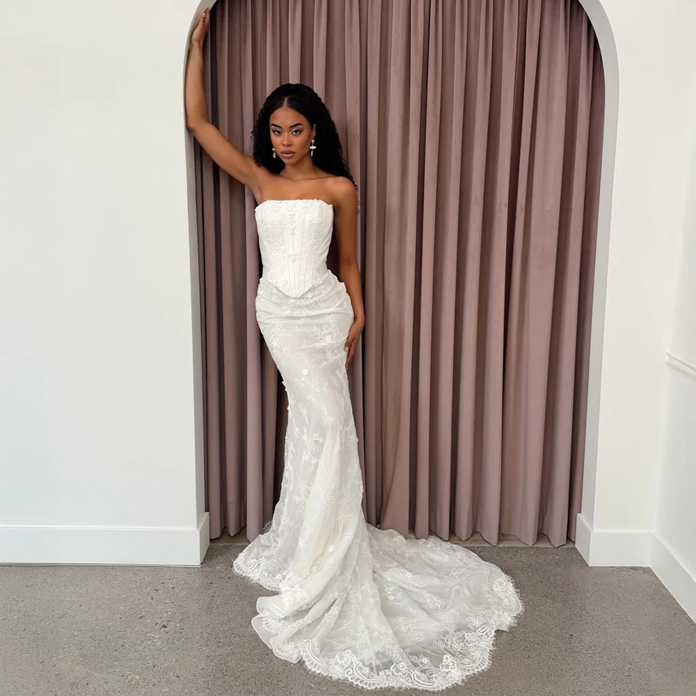 

Кружевное свадебное платье русалки по индивидуальному заказу, элегантное прозрачное свадебное платье с аппликацией для невесты, облегающее вечернее свадебное платье