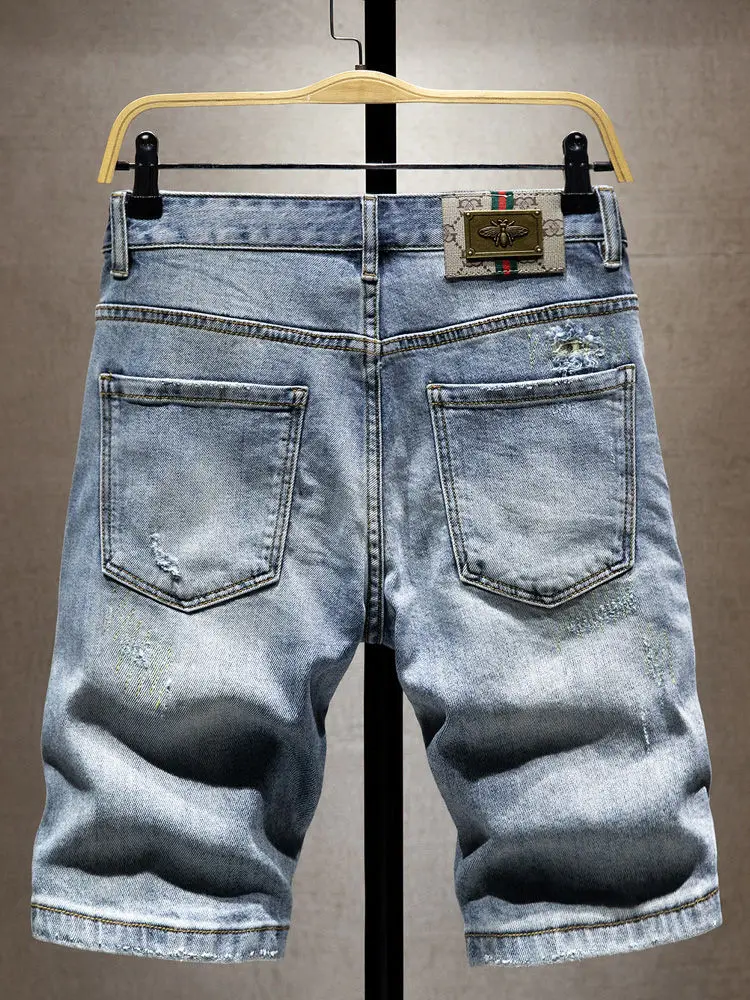 Men Summer Jeans New Kpop Casual Denim Knee Length High Street Distressed Jean Shorts 2024 New Designer Clothes Men Short Jeans