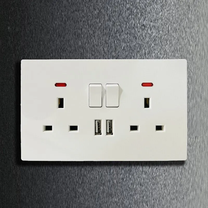 

International standard 146 usb socket panel wall three hole socket USB plug-in British double 13A socket with USB