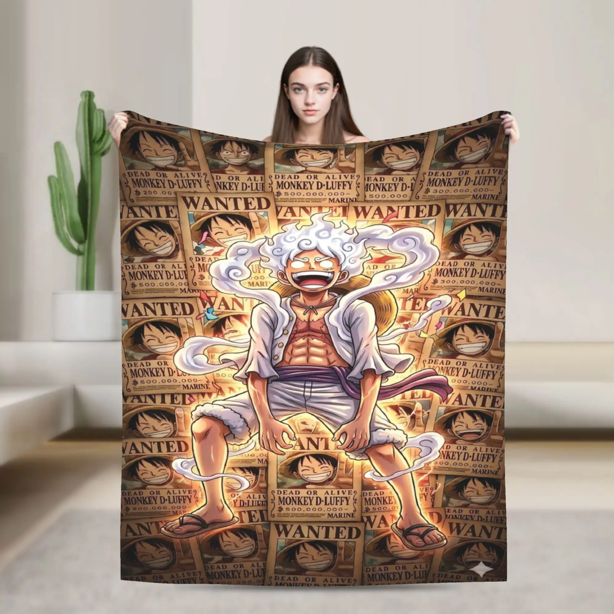 Super Warm Blanket Decorative Anime one piece Luffy Gear Five Throw Blanket Flannel Bedspread For Couch Chair Sofa Bed Cover