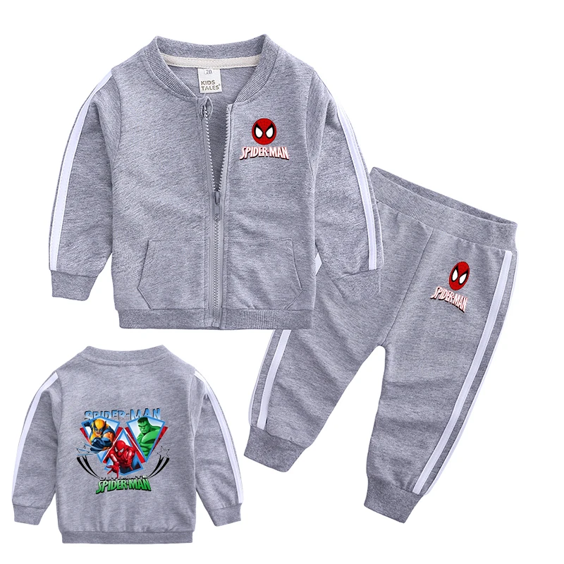 مجموعة Marvel Kids مكونة من قطعتين - معطف بسحاب وبنطال رياضي بقلنسوة للأولاد والبنات ملابس أطفال خريفية