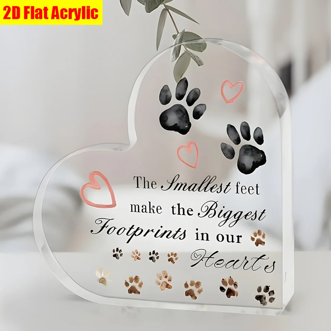 Heart-Shaped Pet Commemorative Gift, Acrylic Plaque, Mindfulness Relaxation Gift, Home Desktop Decoration Ornament, Comfortable Gift for Sad Loss of Dog, Acrylic Souvenir with Claw Prints, Thoughtful Halloween And Christmas Gift