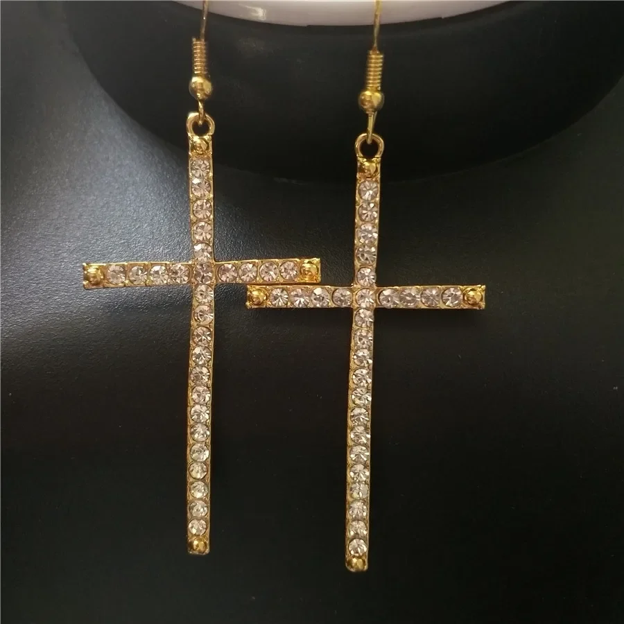 Personality Exaggeration Large Cross Earrings Gothic Style Punk Hip Hop Rhinestone Dangle Earrings Jewelry for Women