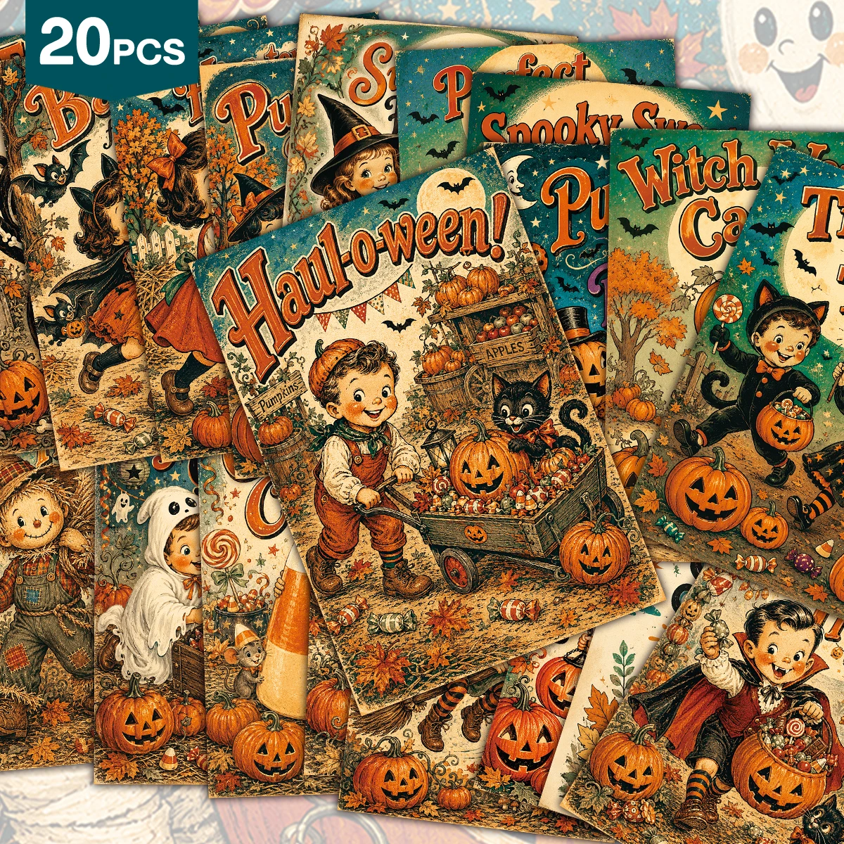 20 cartes postales vintage d'Halloween avec illustrations nostalgiques, cartes pour collage mural, cartes à insérer dans les sacs cadeaux, pour la décoration de fête d'Halloween