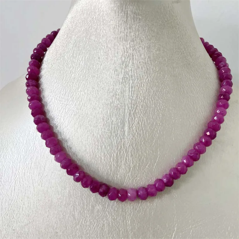 5*8MM Faceted Rubellite Natural Stone Necklace Brazil Pink Red Bead Women Luxury Gemstone Preciosas Jade Yoga Jewelry Female