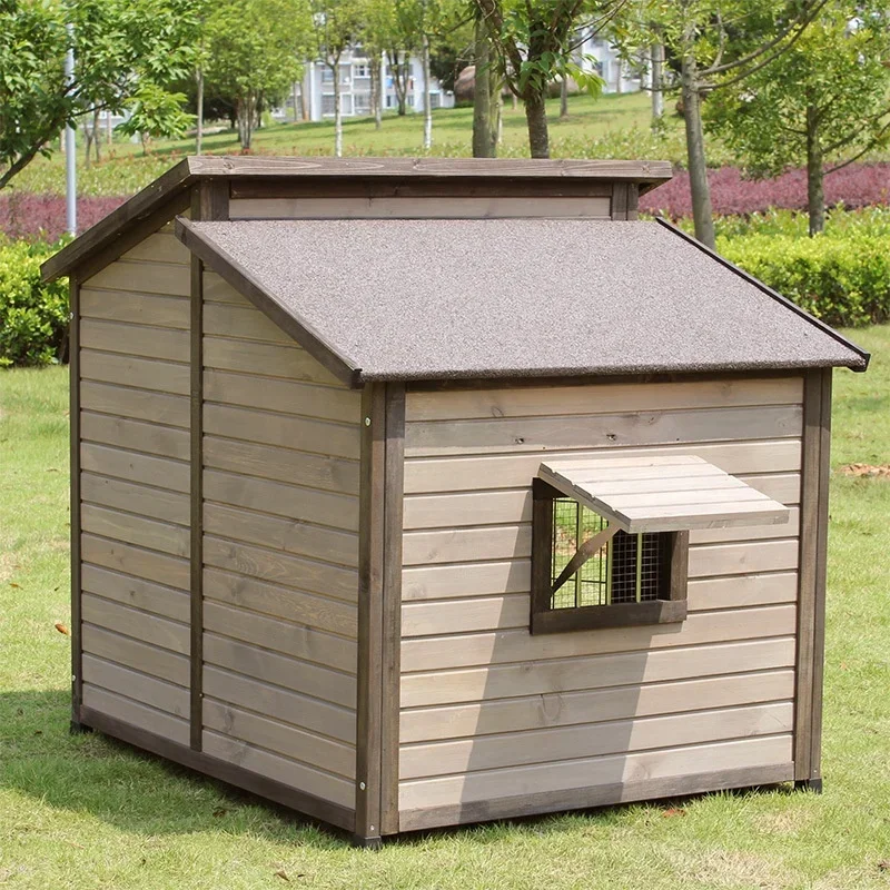 Perrera extraíble de fábrica para perros, casa de madera de lujo para perros, caja para mascotas al aire libre, cabaña de madera maciza a prueba de lluvia para perros, doble techo