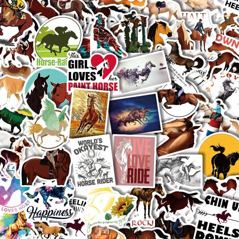 50PCS Cartoon Horse Stickers Equestrian Show Graffiti Sticker for Laptop Notebook Skateboard Computer Luggage Decal Sticker