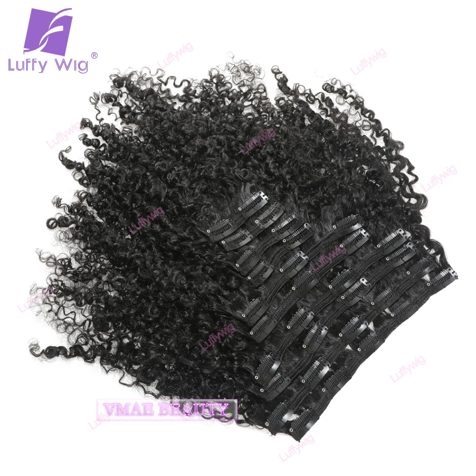 Afro Kinky klip keriting dalam ekstensi rambut manusia 8 buah 70g 100g klip Ins bundel warna alami klip pada rambut untuk Hitam Wanita Luffy