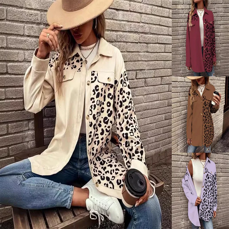 

Новая женская однобортная куртка средней длины на осень и зиму 2025 с леопардовым принтом и пуговицами, рубашка-пальто