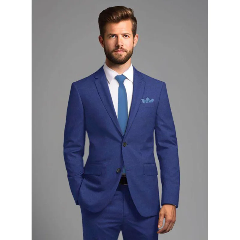 

Notch Lapel Single Breasted Blue Men's Suits Chic Office 2 Piece Jacket Pants Elegant Male Clothing Wedding Outfits Terno 2024