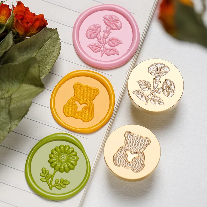 3D Flower Wax Seal Stamp Head Dandelions Lily Rose Tulips Wax Seal Copper Head for DIY Envelopes Wedding Invitations Cards