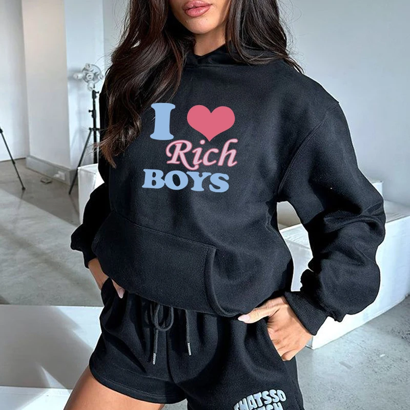 Rich Retro Print Hoodie Woman Hip Hop Gothic Pullover Sweatshirt Casual Fashion Oversized Hooded Streetwear