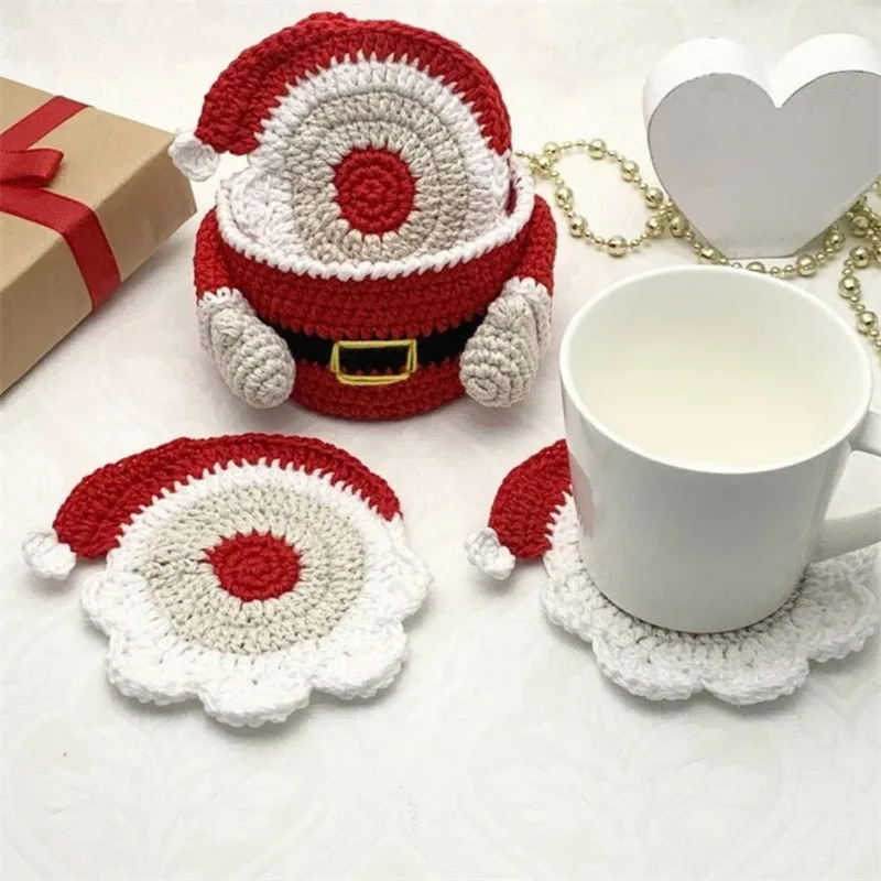 Handmade Crochet Christmas Coasters - Festive Holiday Drink Mats, Cute Knit Coasters for Table Decor, Kitchen & Party