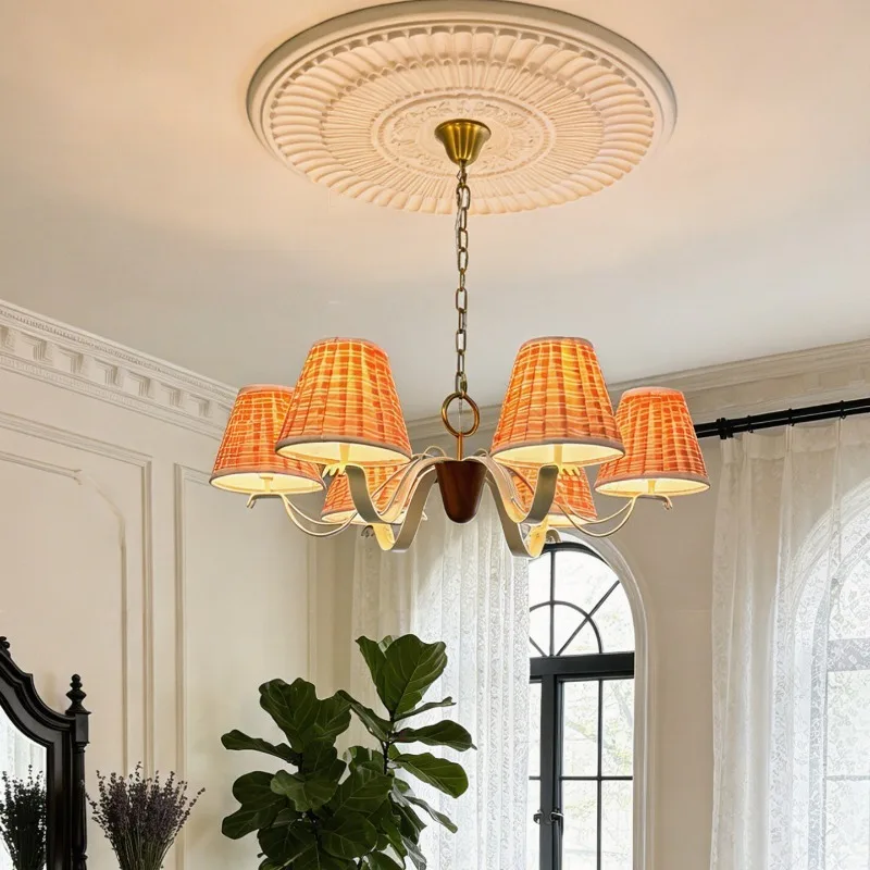 American medieval vintage study bedroom chandelier, designer fabric printing solid wood retro living room bedroom light 4
