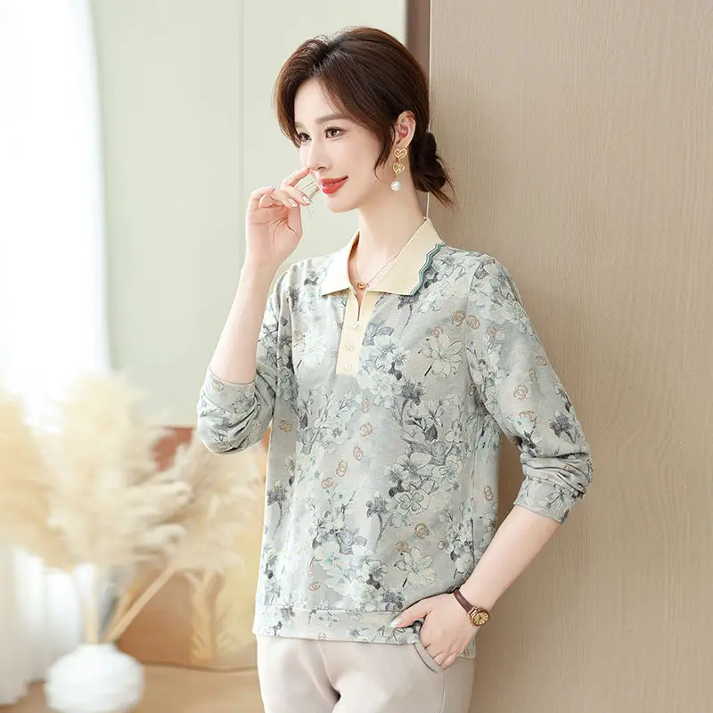 

Elegant Middle-aged Women's Spring Autumn Long Sleeve T-Shirt