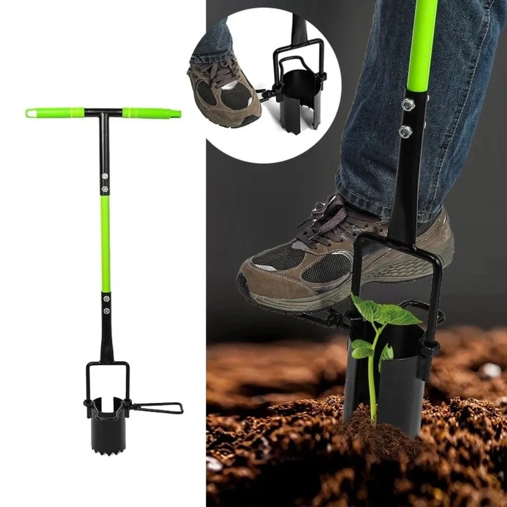 

Carbon Steel Bulb Planter Tool T-Shaped Heavy Duty Garden Hole Digger Long Handled Foot Pedal Grass Drill Tool Lawn Gardening