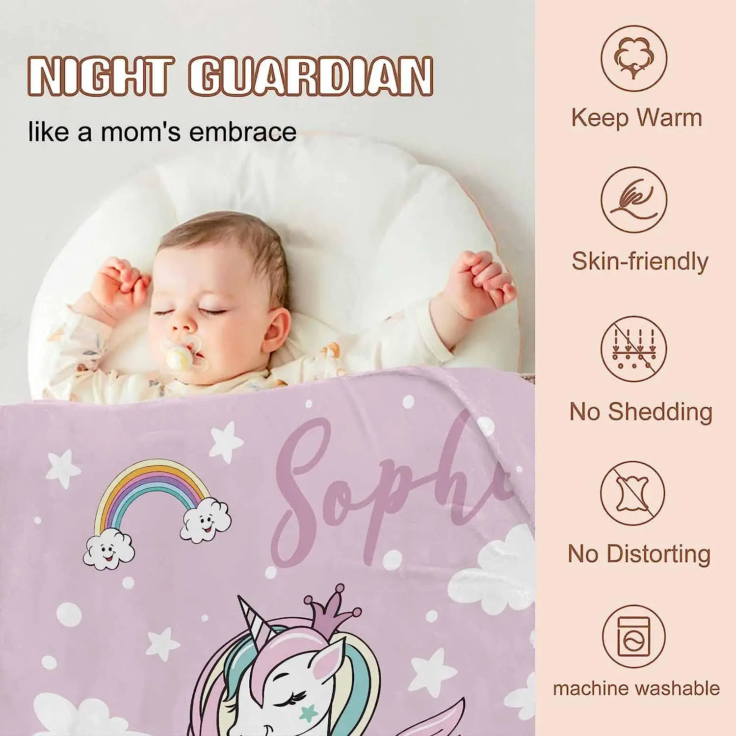 Personalized Unicorn Fleece Throw Blanket for Kids - Boys Girls Baby Toddler Infants Blankets for Bed Custom Name