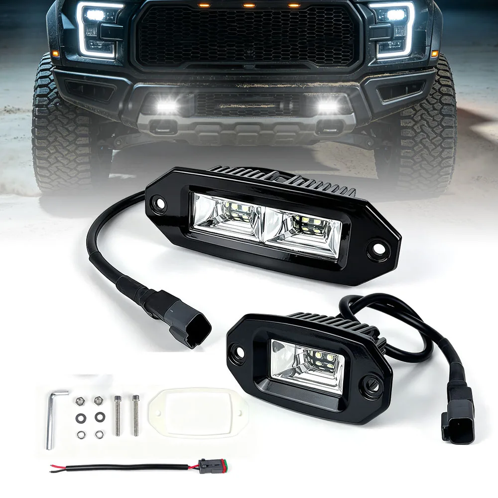 6 inch /4 Inch Work Light Dt Wiring Harness Flush Mount Led Pods Flood Lamp Bar 6500K Waterproof for Offroad Backup Pickup Car