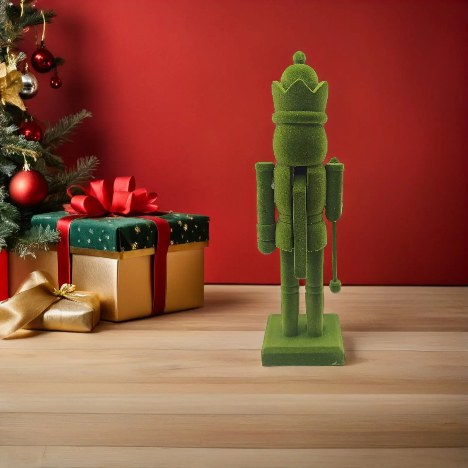 10 Inch Wood Christmas Nutcracker Soldier Ornament Green Flocking Coating Nutcracker Tabletop Decoration Christmas Holiday