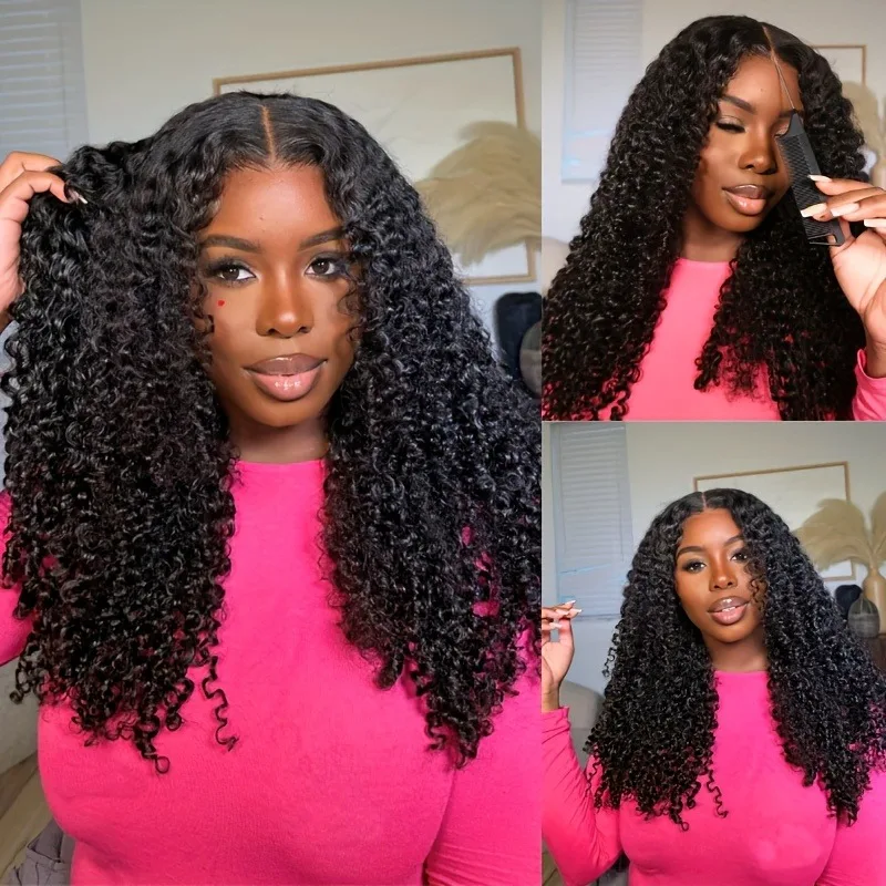 

Glueless Lace Front Wig Human Hair - 5x4 Lace Frontal with Pre-Plucked Hairline & Baby Hair, 200% Density Kinky Curly Deep Wave