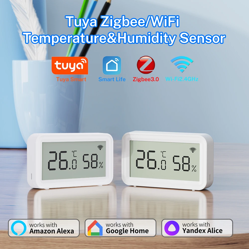 Датчик температуры и влажности Tuya Zigbee WiFi — внутренний умный термометр для приложения Tuya Smart Life Yandex Датчик температуры и влажности Tuya Zigbee WiFi — внутренний умный термометр для приложения Tuya Smart Life Yandex