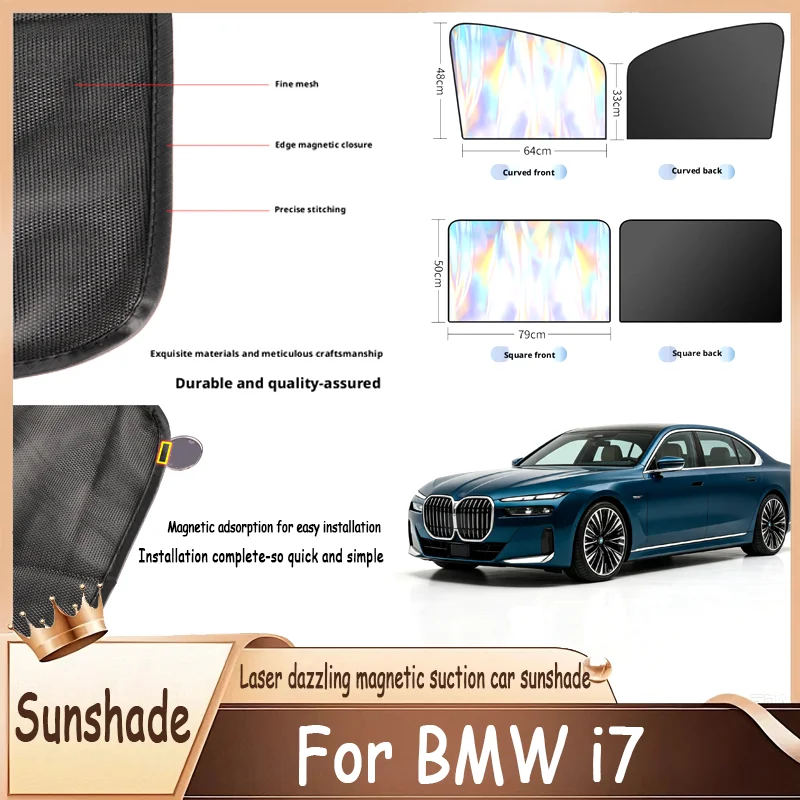 For BMW i7, Magnetic Side Window Sun Shade Titanium Silver Opaque Full Cover, Laser UV-Protective Film.car sun shade