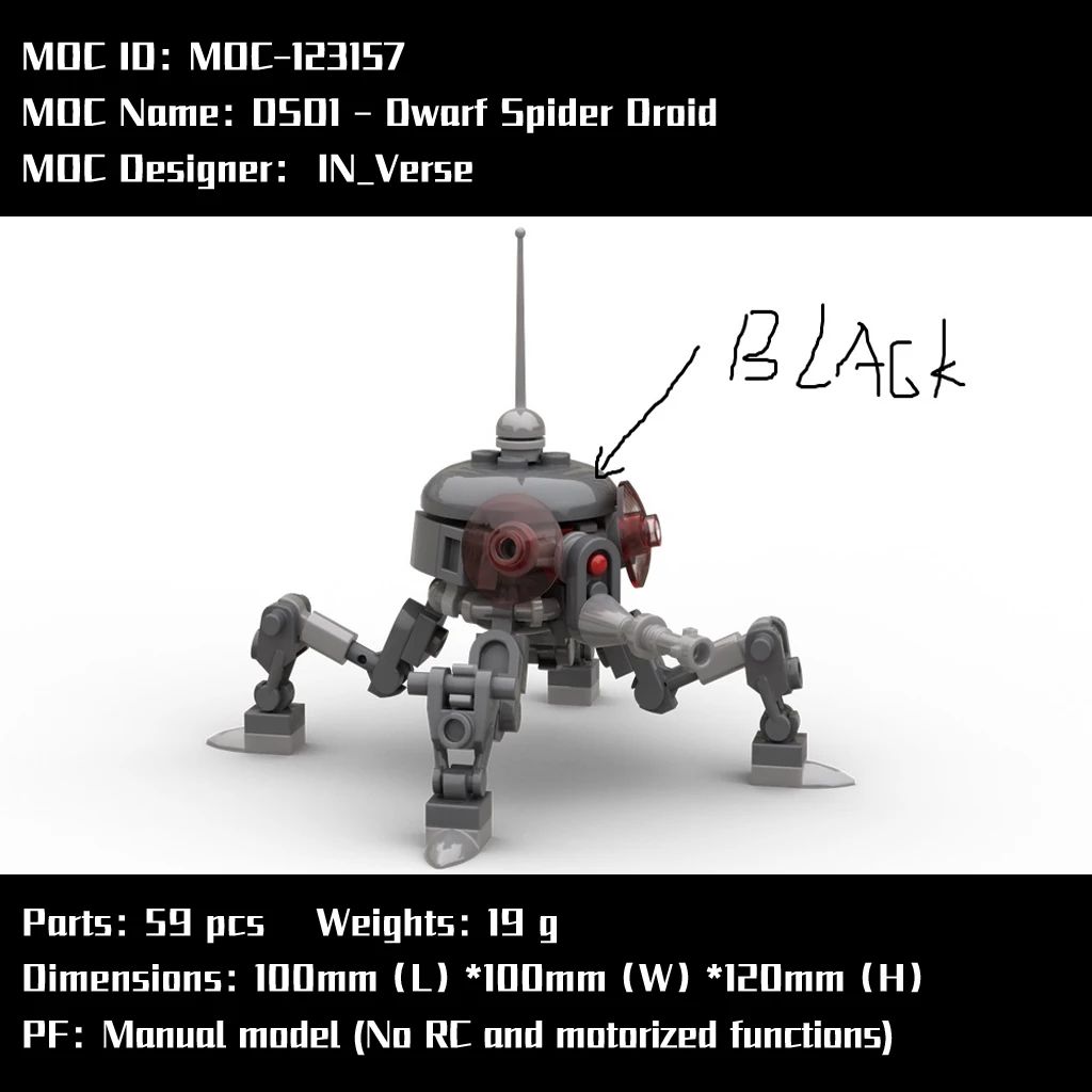 DSD1III MOC-123157-คนแคระ-แมงมุม-droidii โมเดลพร้อมภาพวาด PDF บล็อกตัวต่ออิฐสำหรับเด็กของเล่นแบบทำมือของขวัญคริสต์มาสวันเกิด