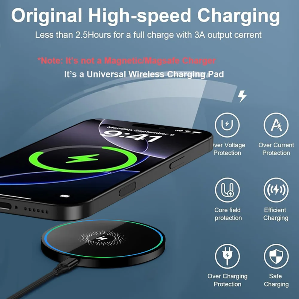Wireless Charger, Compatible with iPhone, Samsung Phones & Apple Earphones. Induction Fast Charging Dock Pad, Compact & Portable view 6
